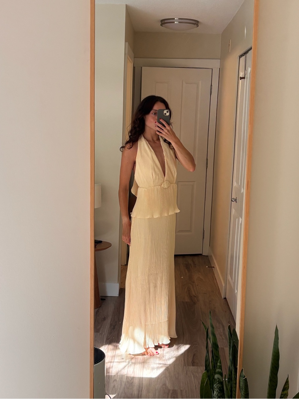NEW!!! Sleeveless Plunging Halter Maxi Dress in Pale Yellow